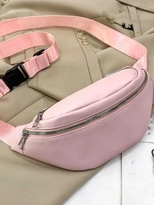 Túi đeo hông PU thời trang, đơn giản và đa năng, túi đeo chéo một vai đa năng dành cho cả nam và nữ, thích hợp cho thể thao. - Hồng - Xem 2