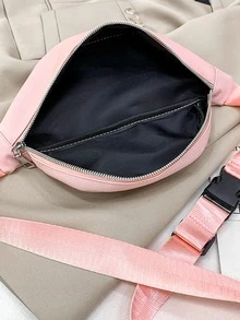 Túi đeo hông PU thời trang, đơn giản và đa năng, túi đeo chéo một vai đa năng dành cho cả nam và nữ, thích hợp cho thể thao. - Hồng - Xem 5