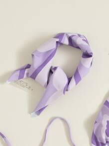 Swim Vcay 泳衣女 2025 女士三件套海滩蝴蝶印花吊带性感比基尼泳装套装紫色比基尼夏季 - 紫色 - 查看 4