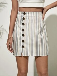 Váy nữ Nút phía trước Sọc Boho - Nhiều màu - Xem 1