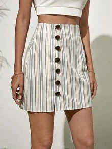 Váy nữ Nút phía trước Sọc Boho - Nhiều màu - Xem 3