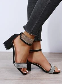 Xăng đan Cao gót Nữ Pha lê kim cương màu trơn Dây đeo mắt cá chân Đúng mốt - màu đen - Xem 5