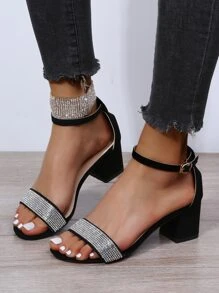 Xăng đan Cao gót Nữ Pha lê kim cương màu trơn Dây đeo mắt cá chân Đúng mốt - màu đen - Xem 6
