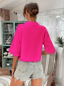 SHEIN Unity Camisa corta con botón delantero - Rosa Fucsia - Ver 2