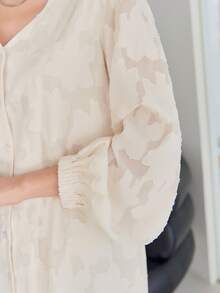 DAZY Đầm Thắt lưng Viên lá sen Nút phía trước màu trơn Thanh lịch - Màu be - Xem 7