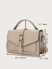 Bolso cuadrado con solapa, impermeable, ligero, informal, minimalista, con hebilla decorativa, para adolescentes, mujeres, estudiantes universitarias, novatos y trabajadores administrativos, perfecto para la oficina, la universidad, el trabajo, los negocios y los desplazamientos - Caqui - Ver 3