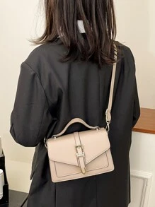Bolso cuadrado con solapa, impermeable, ligero, informal, minimalista, con hebilla decorativa, para adolescentes, mujeres, estudiantes universitarias, novatos y trabajadores administrativos, perfecto para la oficina, la universidad, el trabajo, los negocios y los desplazamientos - Caqui - Ver 5