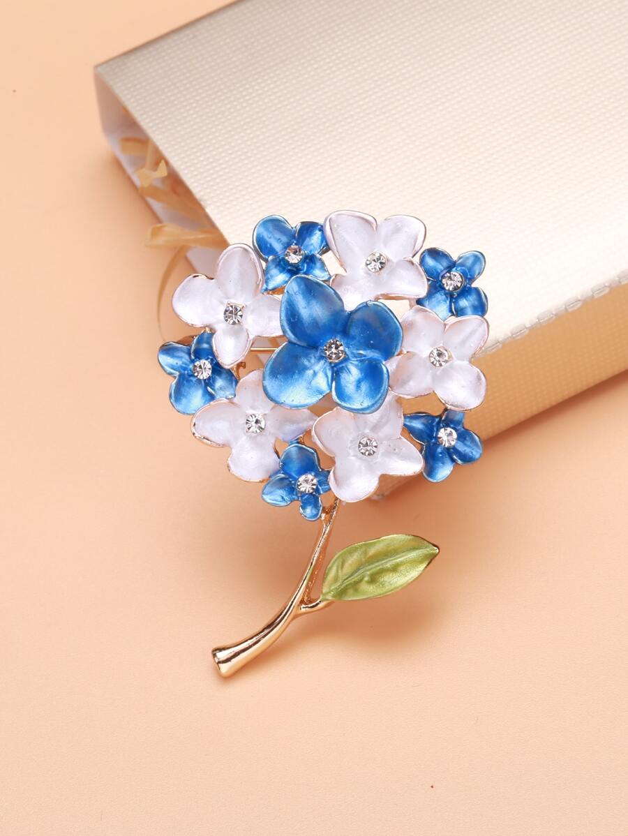 Rhinestone Flower Design Brooch - Màu xanh lam - Xem 1