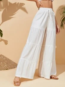 Travachic Solid Ruffle Hem Pants - White - View 3