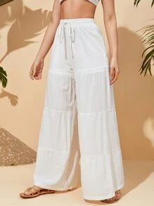 Travachic Solid Ruffle Hem Pants - White - View 4