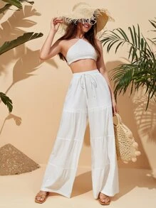 Travachic Solid Ruffle Hem Pants - White - View 6
