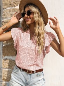 SHEIN Unity 滿版印花缺口領蝴蝶袖襯衫 - 粉色 - 查看 6