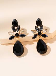 Rhinestone Water Drop Decor Earrings - Black - View 1