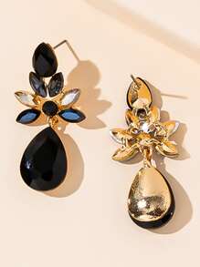 Rhinestone Water Drop Decor Earrings - Black - View 2