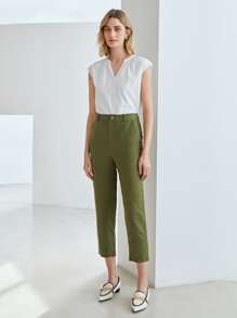 MOTF PREMIUM LINEN STRAIGHT LEG TROUSERS - Army Green - View 2