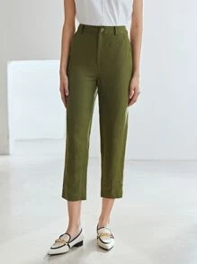 MOTF PREMIUM LINEN STRAIGHT LEG TROUSERS - Army Green - View 4