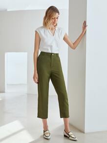MOTF PREMIUM LINEN STRAIGHT LEG TROUSERS - Army Green - View 5