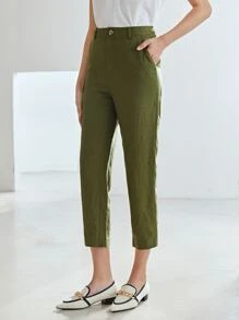 MOTF PREMIUM LINEN STRAIGHT LEG TROUSERS - Army Green - View 6