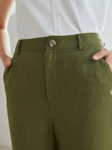 MOTF PREMIUM LINEN STRAIGHT LEG TROUSERS - Army Green - View 7