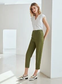 MOTF PREMIUM LINEN STRAIGHT LEG TROUSERS - Army Green - View 8