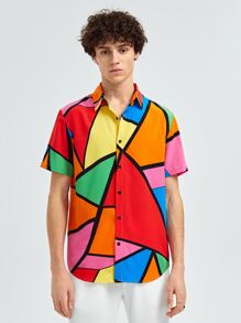 Manfinity VCAY 男士撞色前排扣襯衫 - 彩色 - 查看 4