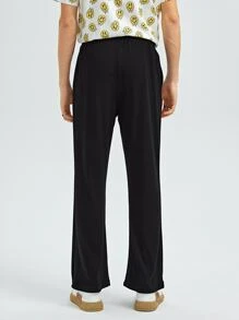 Manfinity Hombres Pantalones acampanados con parche - Negro - Ver 2