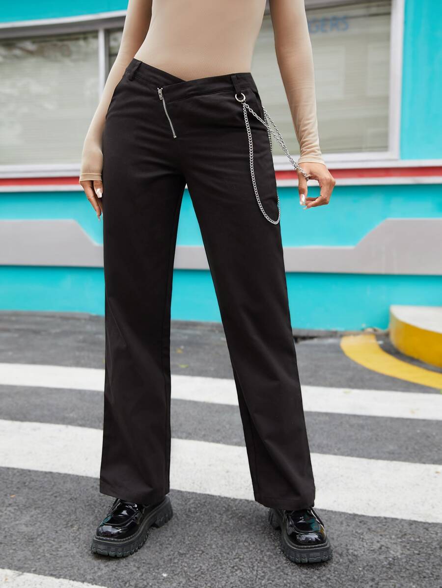 SHEIN EZwear Chain Detail Straight Leg Pants