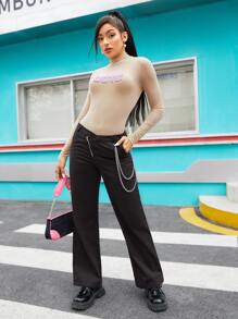 SHEIN EZwear Chain Detail Straight Leg Pants
