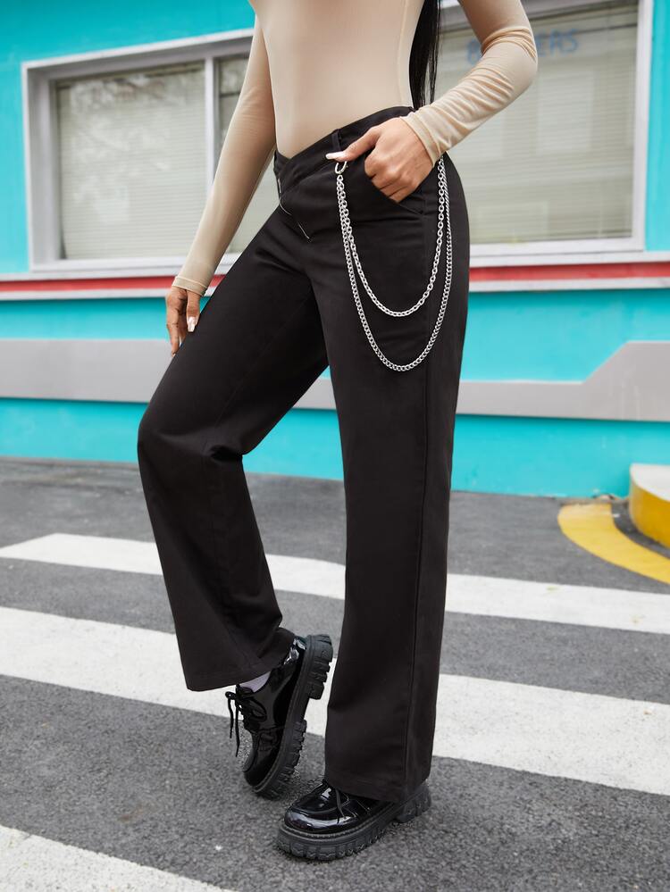 Chain Detail Straight Leg Pants