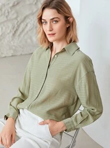 MOTF PREMIUM Áo sơ mi Sợi viscose Thẳng - Màu xanh Bạc hà - Xem 11