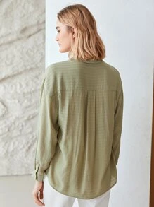 MOTF PREMIUM Áo sơ mi Sợi viscose Thẳng - Màu xanh Bạc hà - Xem 3