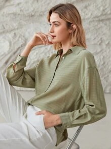 MOTF PREMIUM Áo sơ mi Sợi viscose Thẳng - Màu xanh Bạc hà - Xem 2