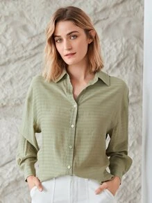 MOTF PREMIUM Áo sơ mi Sợi viscose Thẳng - Màu xanh Bạc hà - Xem 6