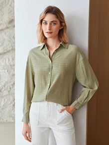 MOTF PREMIUM Áo sơ mi Sợi viscose Thẳng - Màu xanh Bạc hà - Xem 4