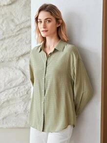 MOTF PREMIUM Áo sơ mi Sợi viscose Thẳng - Màu xanh Bạc hà - Xem 8