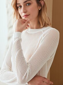 MOTF PREMIUM 粘膠纖維鏤空針織套頭毛衣 - 白色 - 查看 6