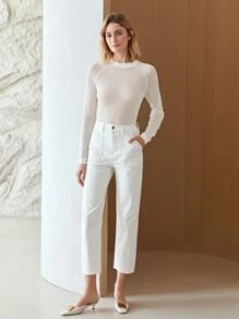 MOTF PREMIUM 粘膠纖維鏤空針織套頭毛衣 - 白色 - 查看 7