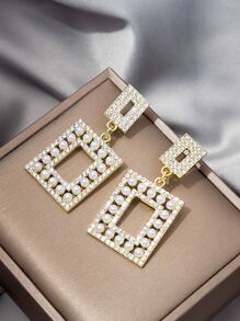 水鑽和人造珍珠裝飾幾何耳墜 - 彩色 - 查看 5