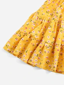 Soleia Ditsy Floral Tie Back Top & Ruffle Hem Skirt Set - Yellow - View 6