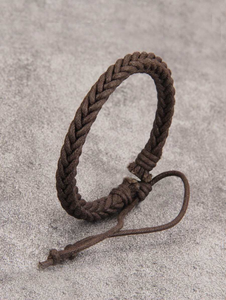 時尚流行男士素色編織手鍊，適合珠寶禮物和時尚外觀 - 棕色 - 查看 1