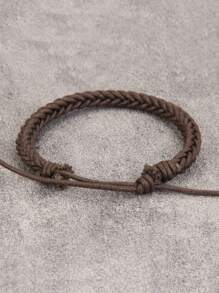 時尚流行男士素色編織手鍊，適合珠寶禮物和時尚外觀 - 棕色 - 查看 2