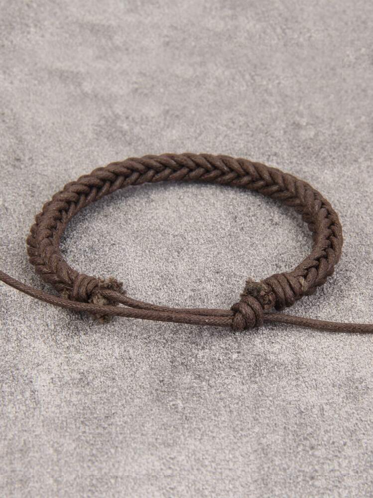 時尚流行男士素色編織手鍊，適合珠寶禮物和時尚外觀 - 棕色 - 查看 2