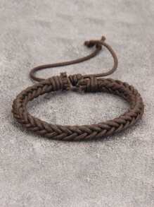 時尚流行男士素色編織手鍊，適合珠寶禮物和時尚外觀 - 棕色 - 查看 3