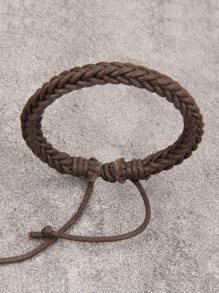 時尚流行男士素色編織手鍊，適合珠寶禮物和時尚外觀 - 棕色 - 查看 4