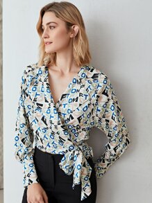 MOTF PREMIUM BALLOON SLEEVE WRAP BLOUSE - Multicolor - View 2