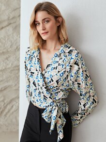 MOTF PREMIUM BALLOON SLEEVE WRAP BLOUSE - Multicolor - View 7