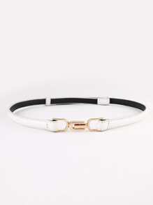 簡約風PU皮革細腰帶 - 白色 - 查看 1