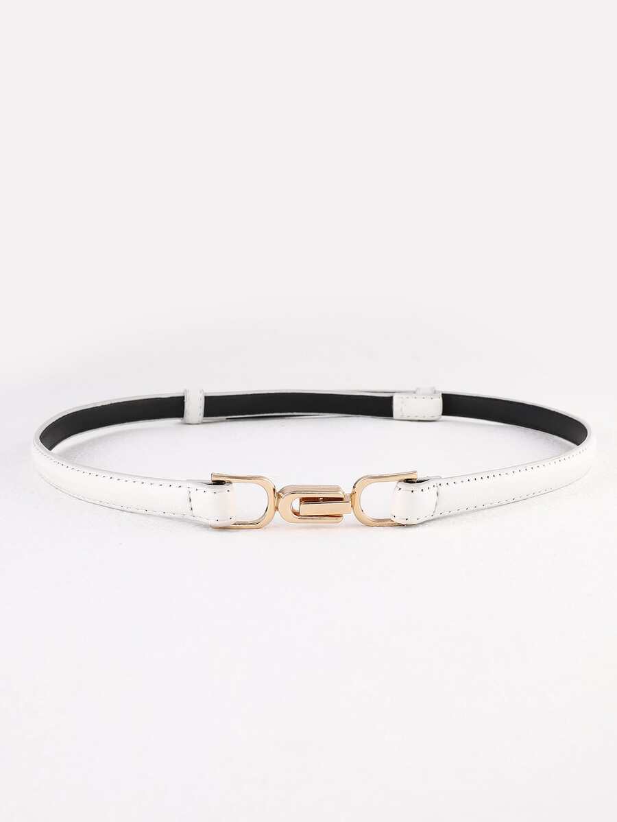 簡約風PU皮革細腰帶 - 白色 - 查看 1