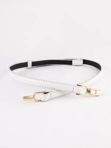 簡約風PU皮革細腰帶 - 白色 - 查看 2