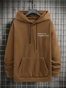 Manfinity Homme Áo nỉ Nam Dây kéo Túi Slogan Giải trí - màu nâu - Xem 1